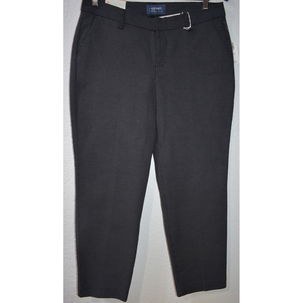 Old Navy 6 Harper Ankle Pants Black White Mini Dot Comfortable Cotton Stretch